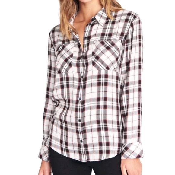 Sanctuary Black and White Plaid Button-Down Boyfriend Shirt - Picture 2 of 8